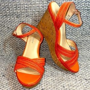 CL Chinese Laundry tangerine Rattan cork Wedge.  Size 9